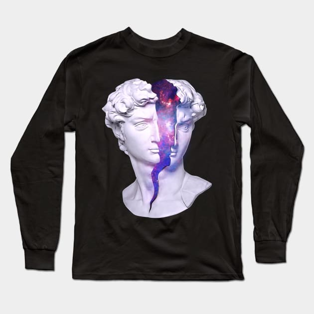 David Greek Statue Vaporwave Aesthetic Outer Space Galaxy Long Sleeve T-Shirt by Vaporwave